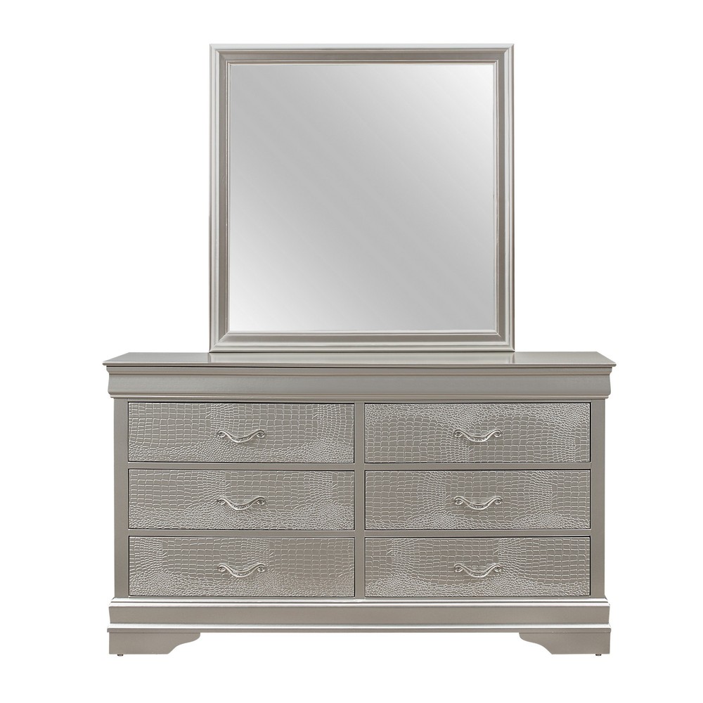 Silver Tone Dresser with 6 Spacious Interior Drawers