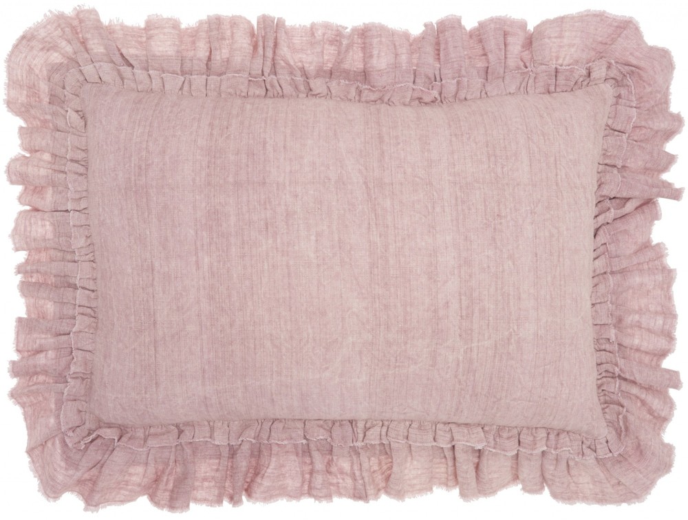 Dainty Ruffle Edged Pink Lumbar Pillow