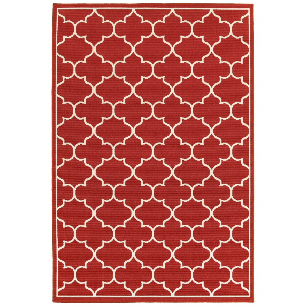 2x3 Red and Ivory Trellis Indoor Outdoor Scatter Rug