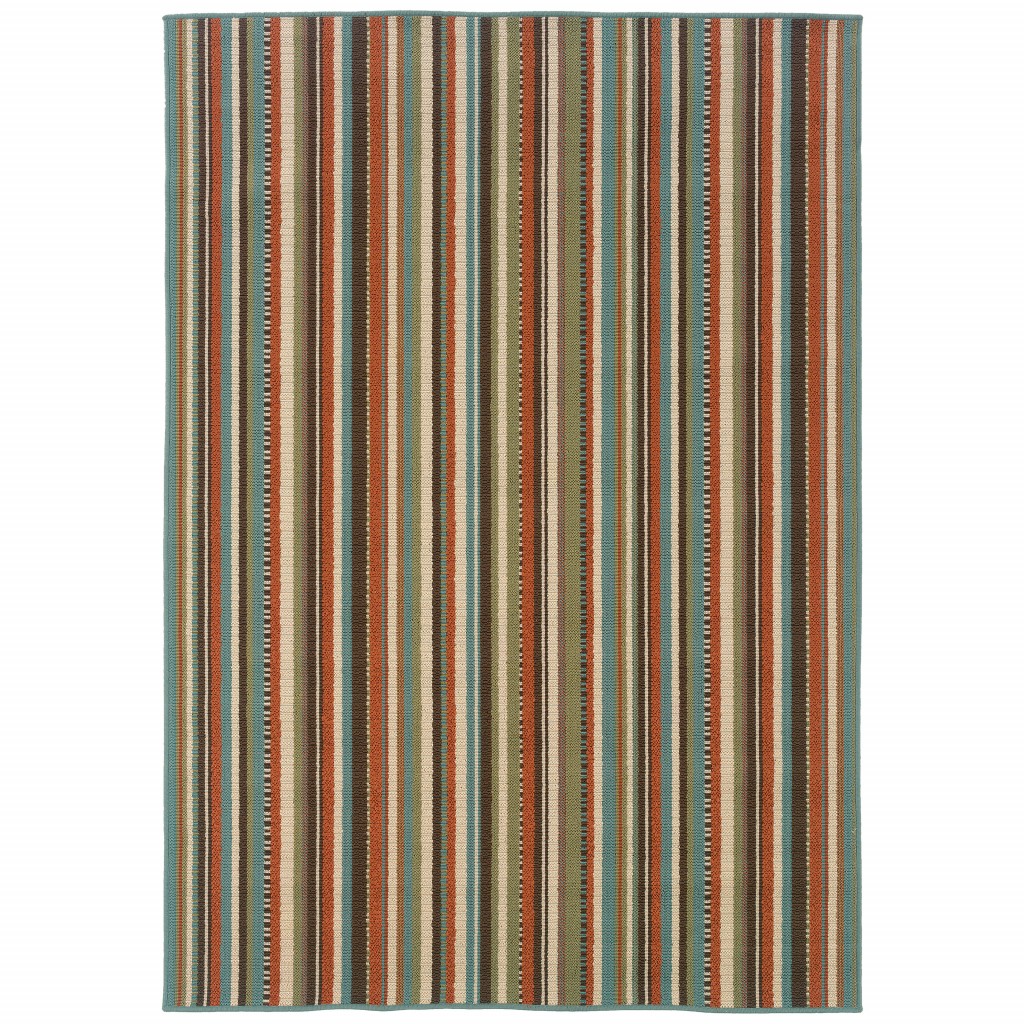 2x4 Green and Brown Striped Indoor Outdoor Scatter Rug