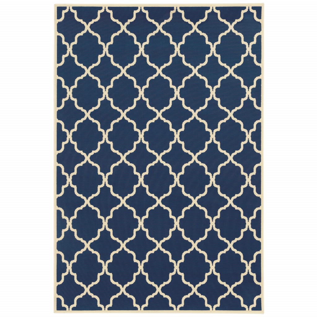 2x4 Blue and Ivory Trellis Indoor Outdoor Scatter Rug