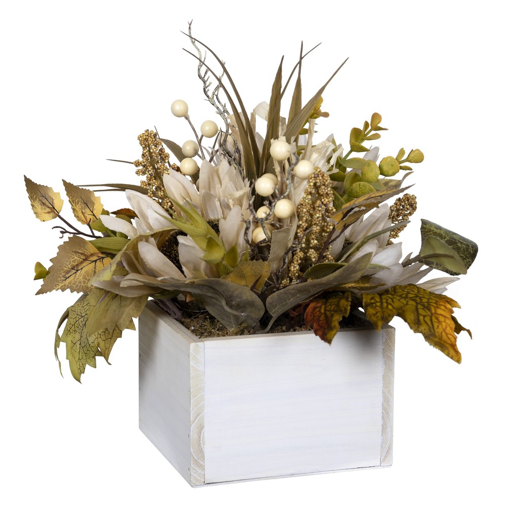 White Metal Planter with Floral Arrangement