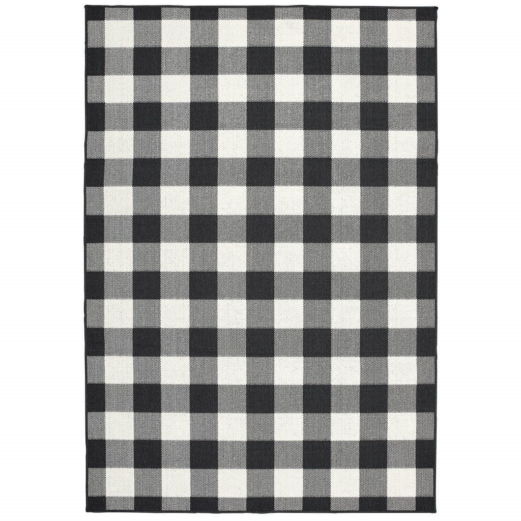 2x4 Black and Ivory Gingham Indoor Outdoor Area Rug
