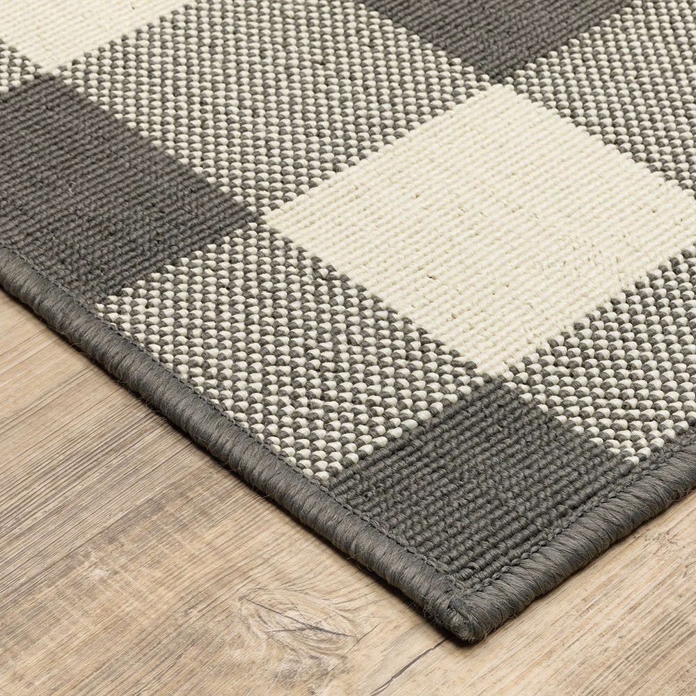 2x4 Gray and Ivory Gingham Indoor Outdoor Area Rug