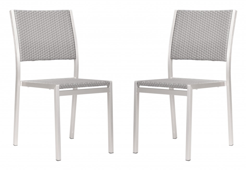 Set of Two Silver Armless Chairs
