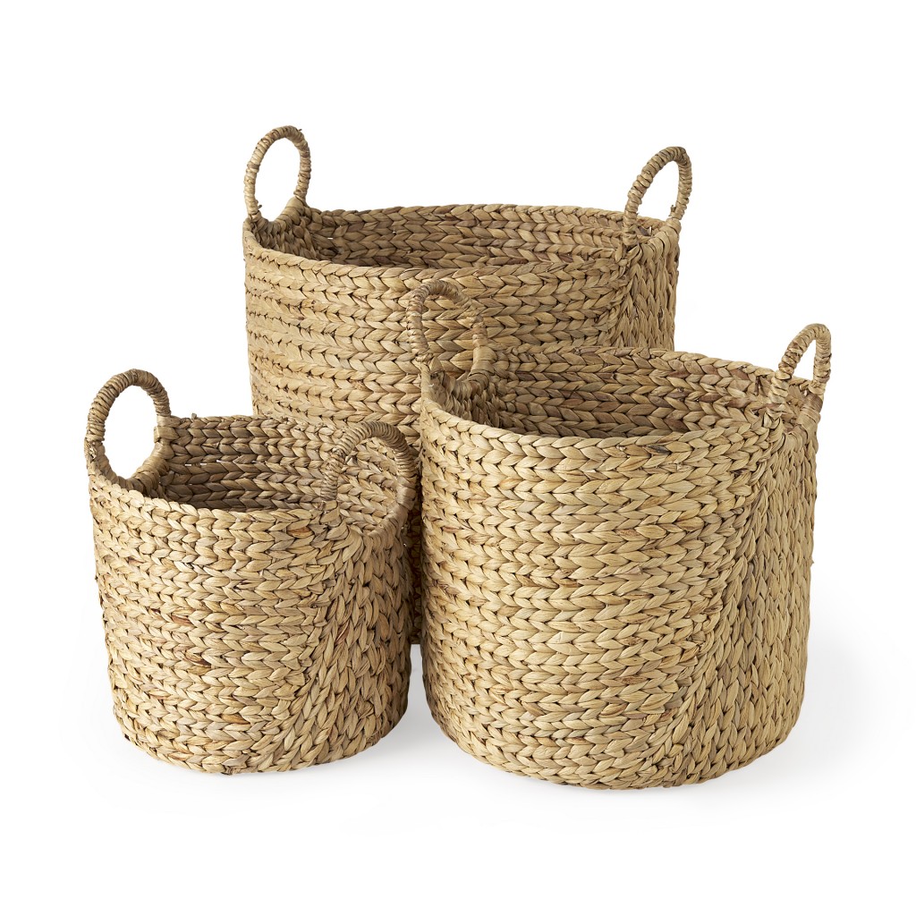 Set of Three Braided Wicker Storage Baskets