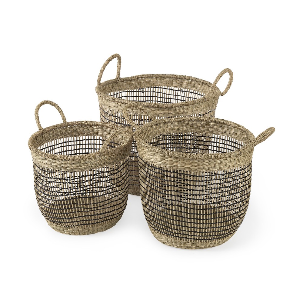 Set of Three Light Brown Storage Baskets