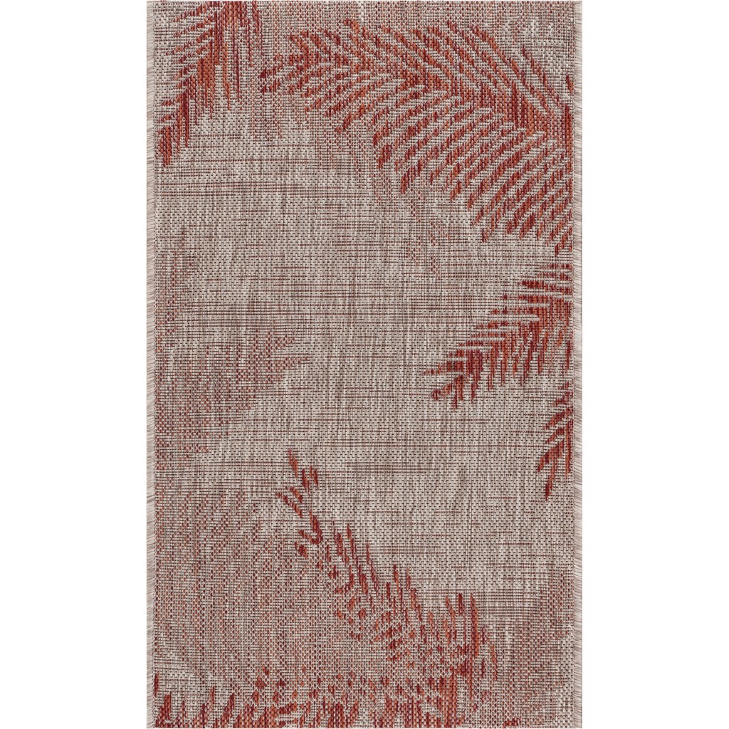 2 x 3 Red Palm Leaves Indoor Outdoor Scatter Rug