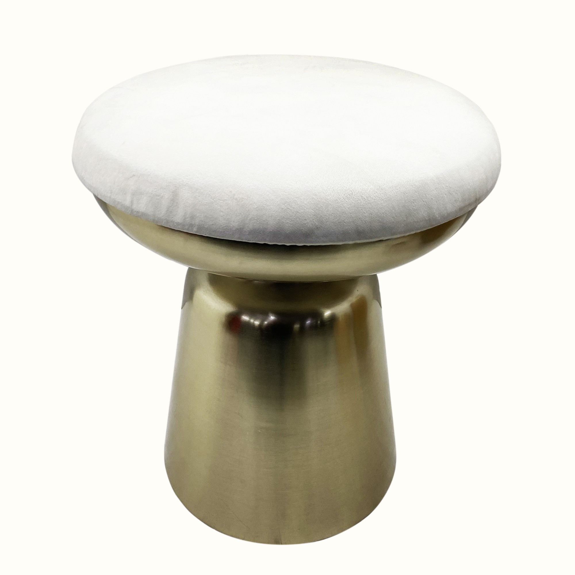 Artsy White Velvet and Gold Accent Stool