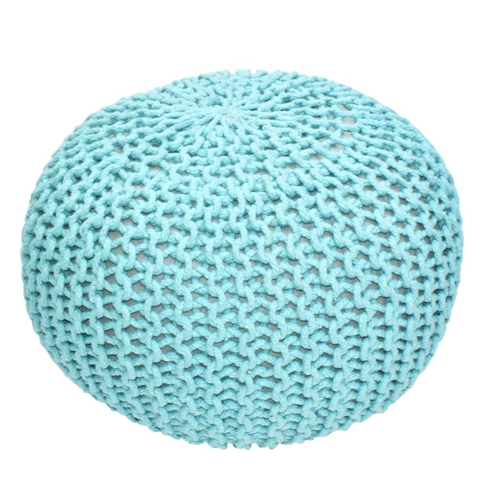 Cotton Zig Zag Knitted Aqua Pouf Ottoman