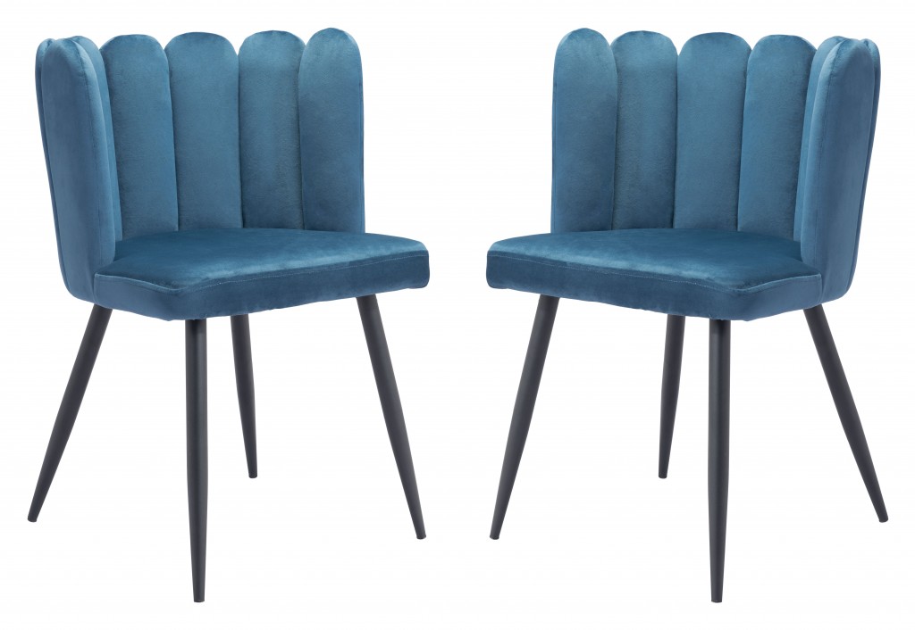 Set of Two Blue Velvet Glam Clam Dining Chairs