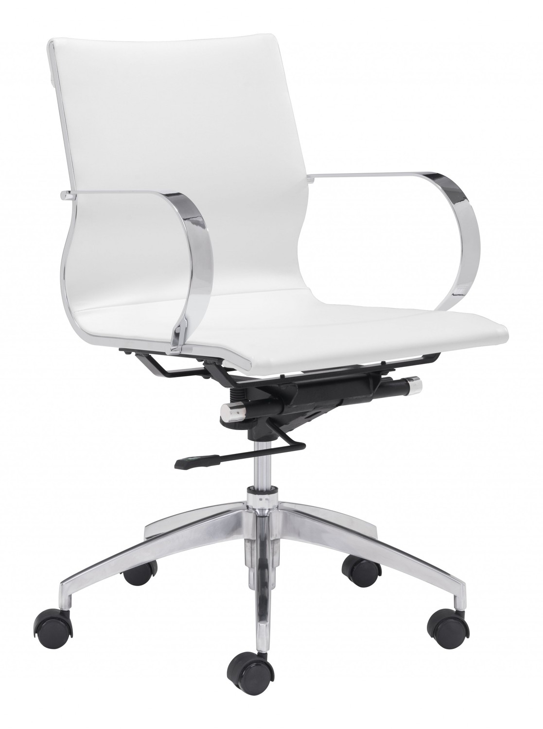 White Ergonomic Conference Room Low Back Rolling Office Chair