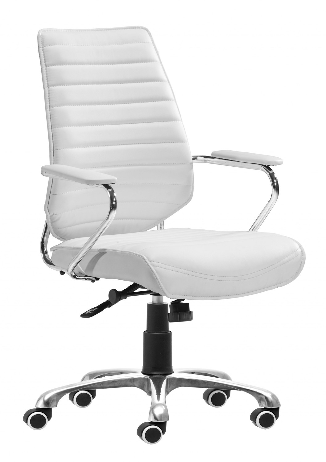 White Faux Leather Executive Channel Back Rolling Office Chair