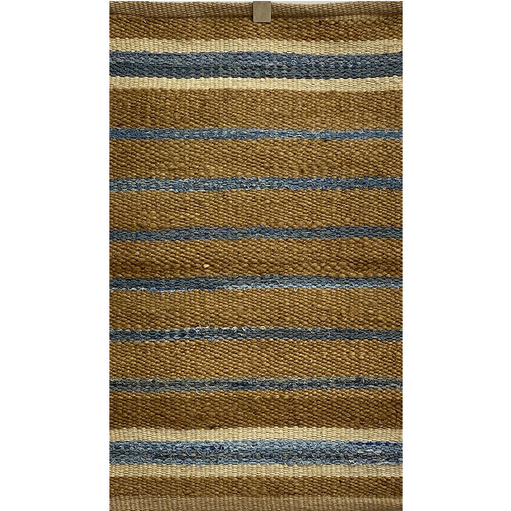 2 x 3 Tan and Blue Striped Scatter Rug