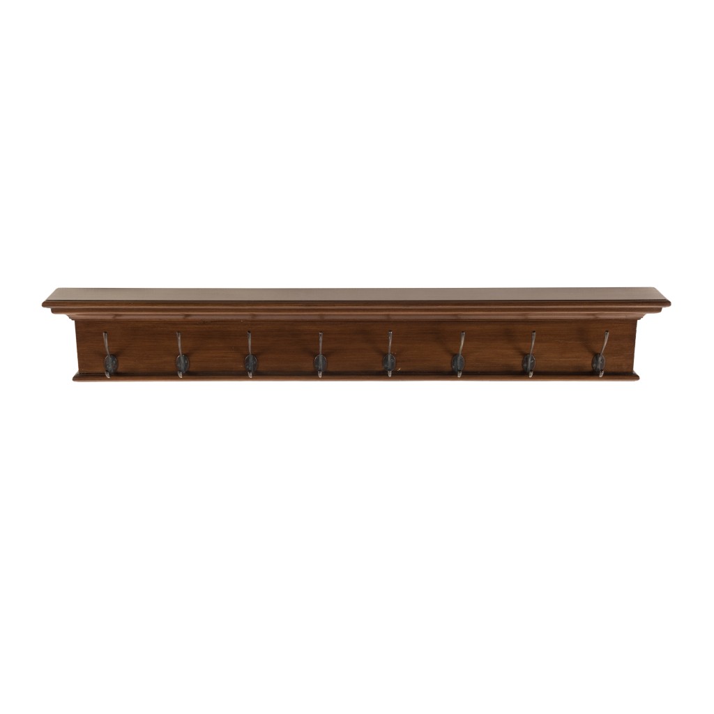 Rustic Mahogany Brown Wood Eight Hook Hanging Coat Rack