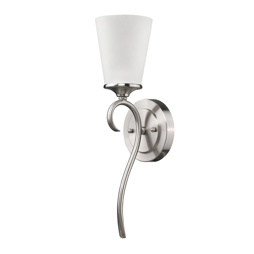 Curved Silver Metal Wall Sconce with Glass Shade