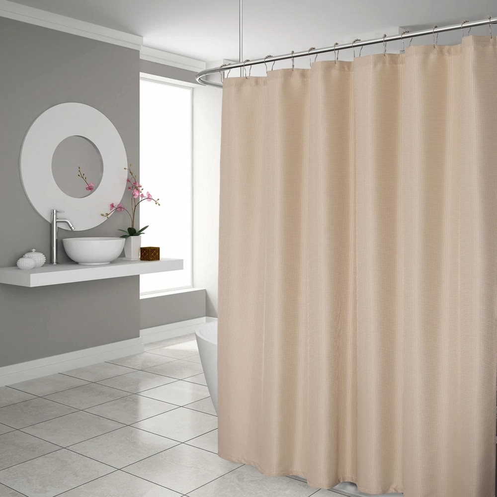 Luxurious Beige Waffle Weave Shower Curtain