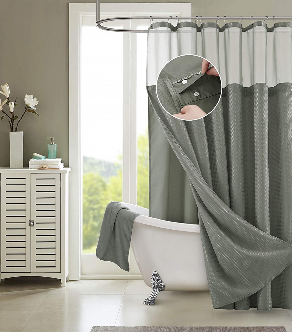 Gray Sheer and Grid Shower Curtain and Liner Set