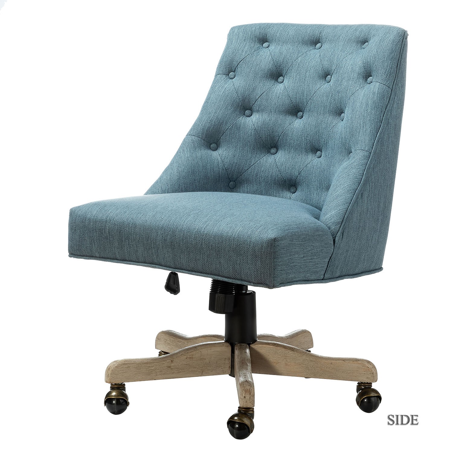 Blue Tufted Back Linen Style Rolling Office Chair