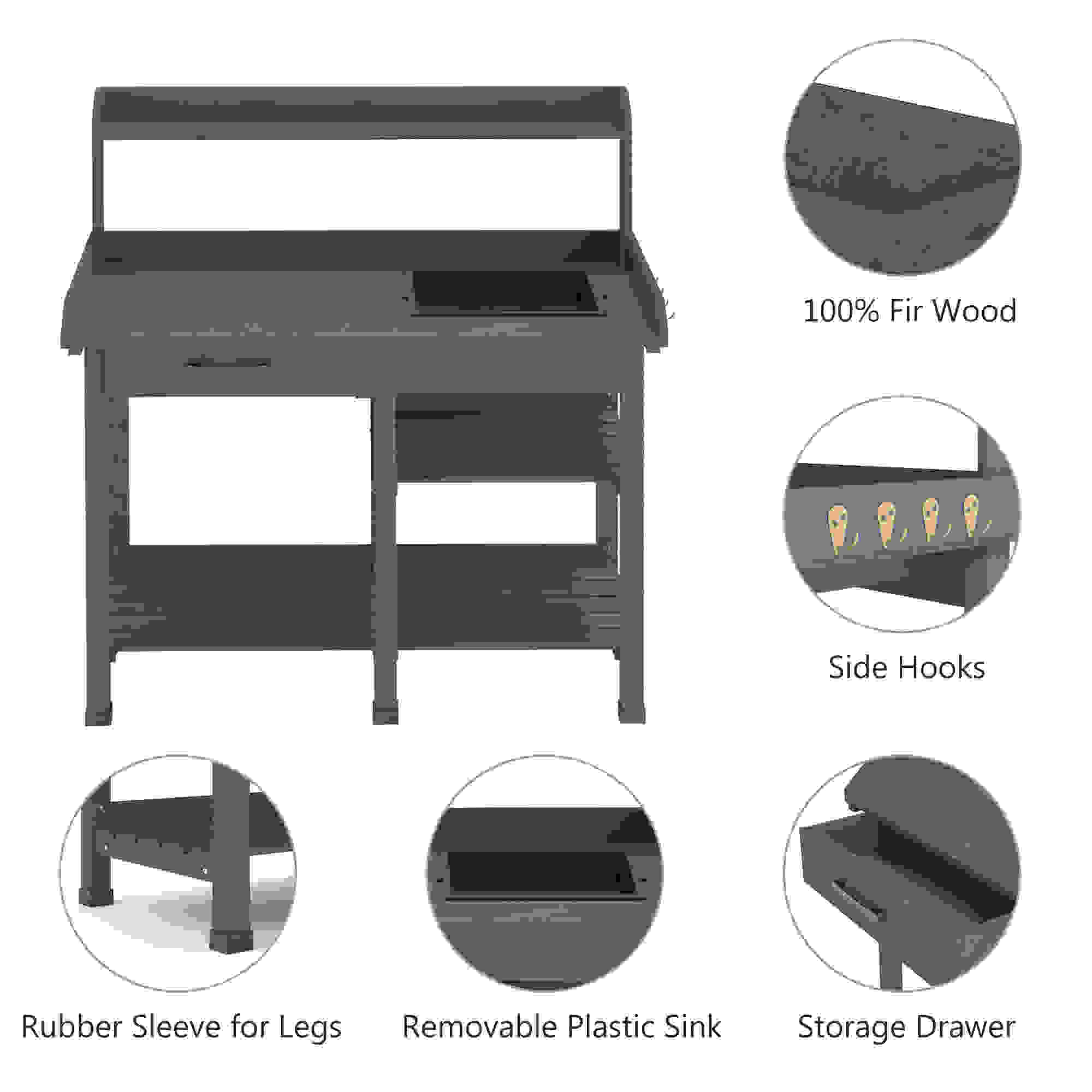 Gray Wood Potting Bench with Storage