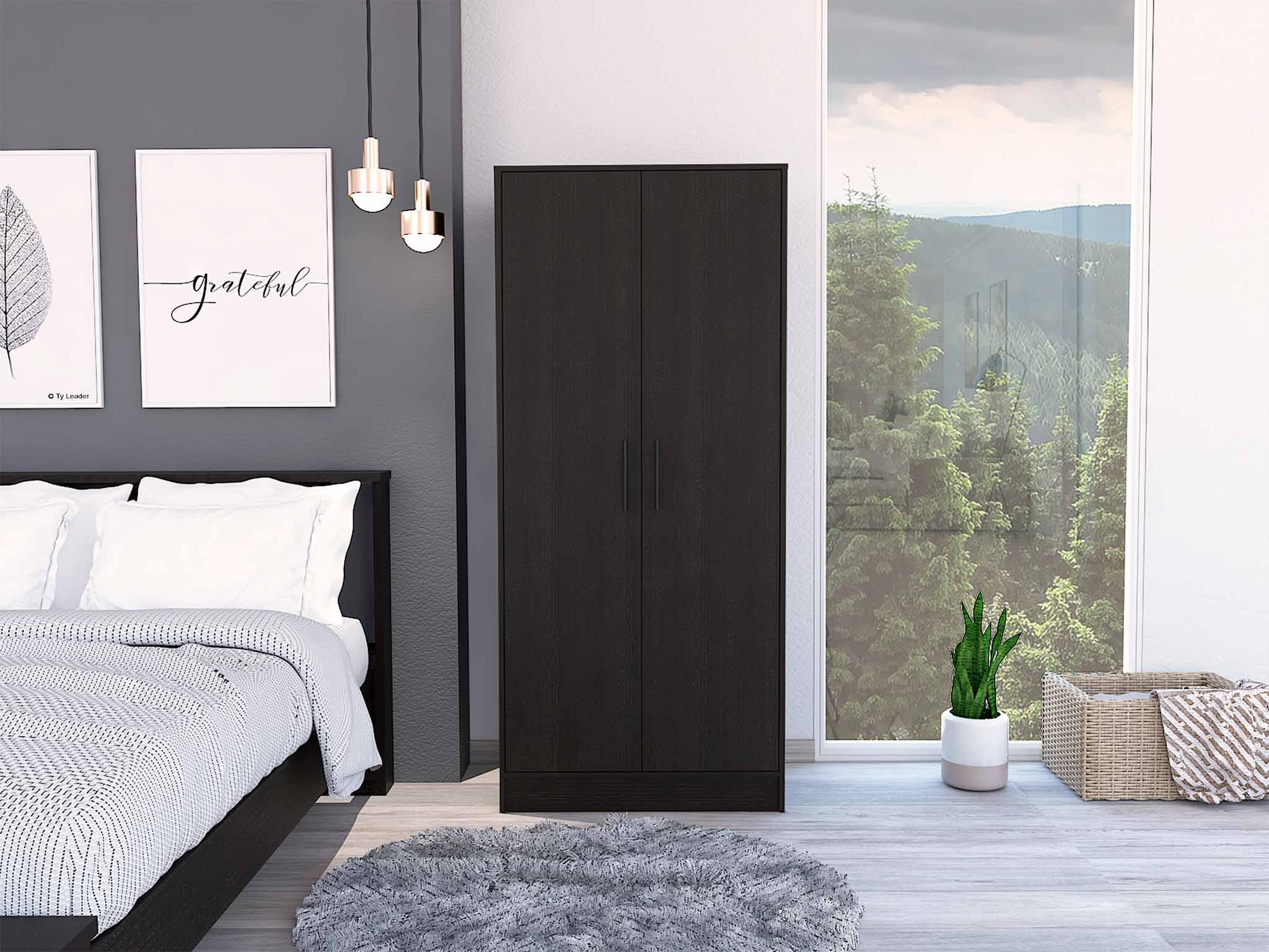 Jet Black Tall Two Door Armoire