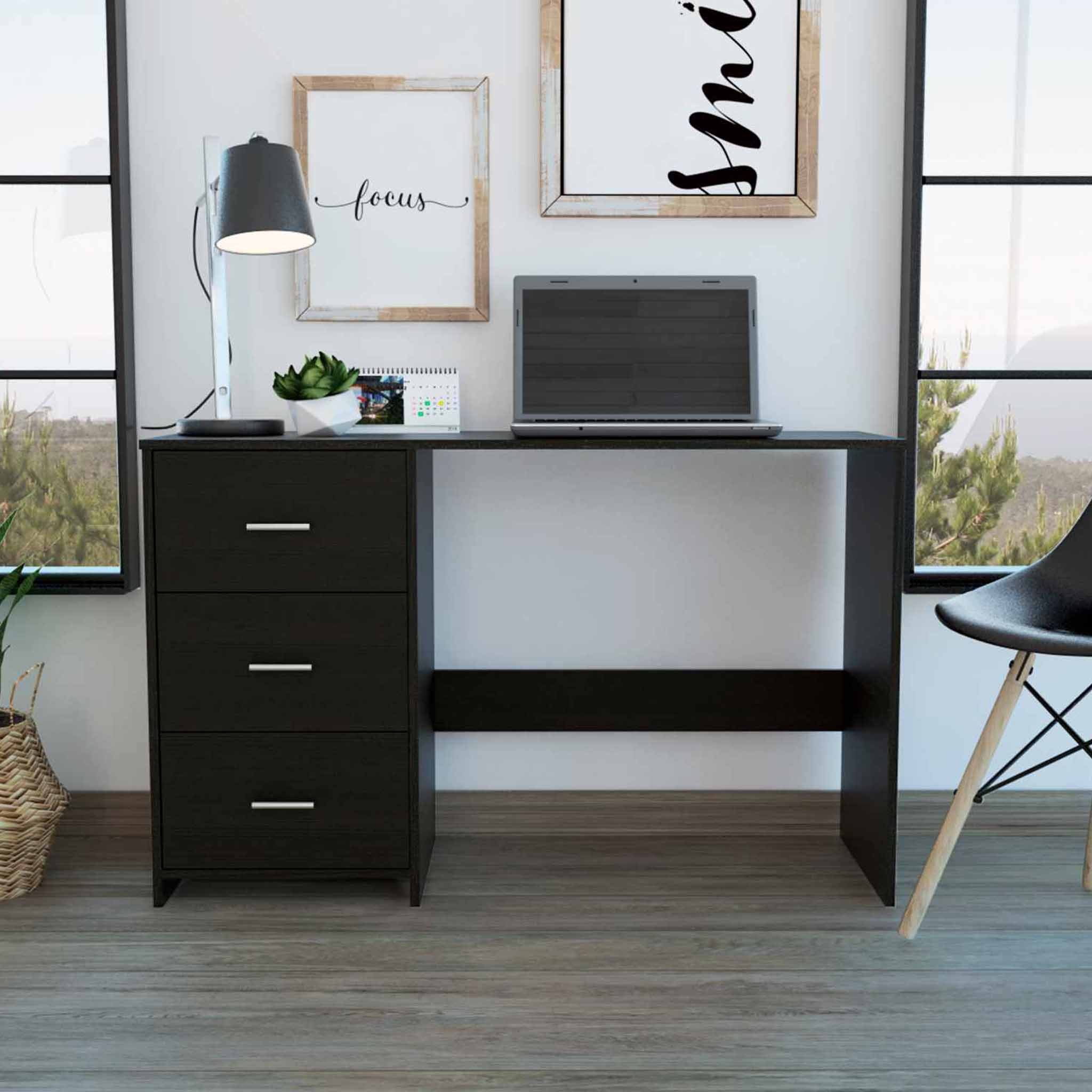 Echo Black Computer Desk with Three Drawers