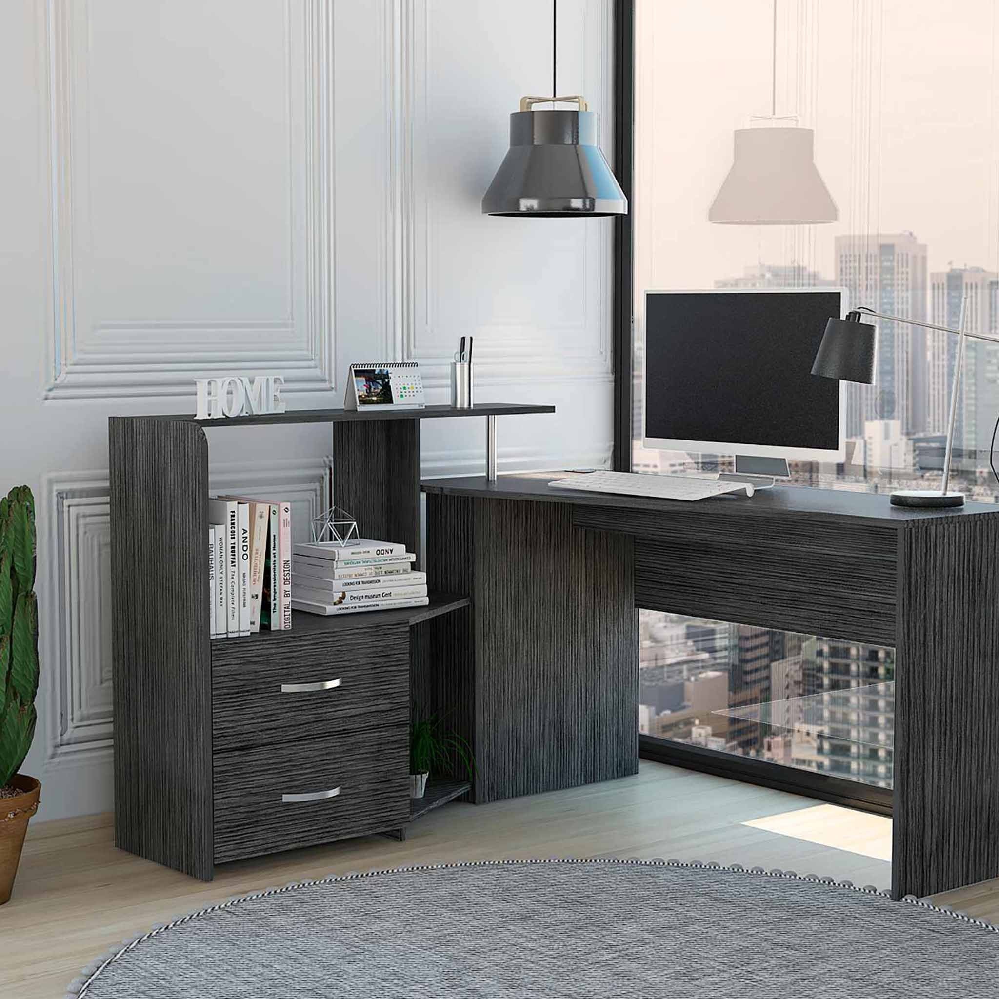 Sedona Gray Oak L Shaped Computer Desk