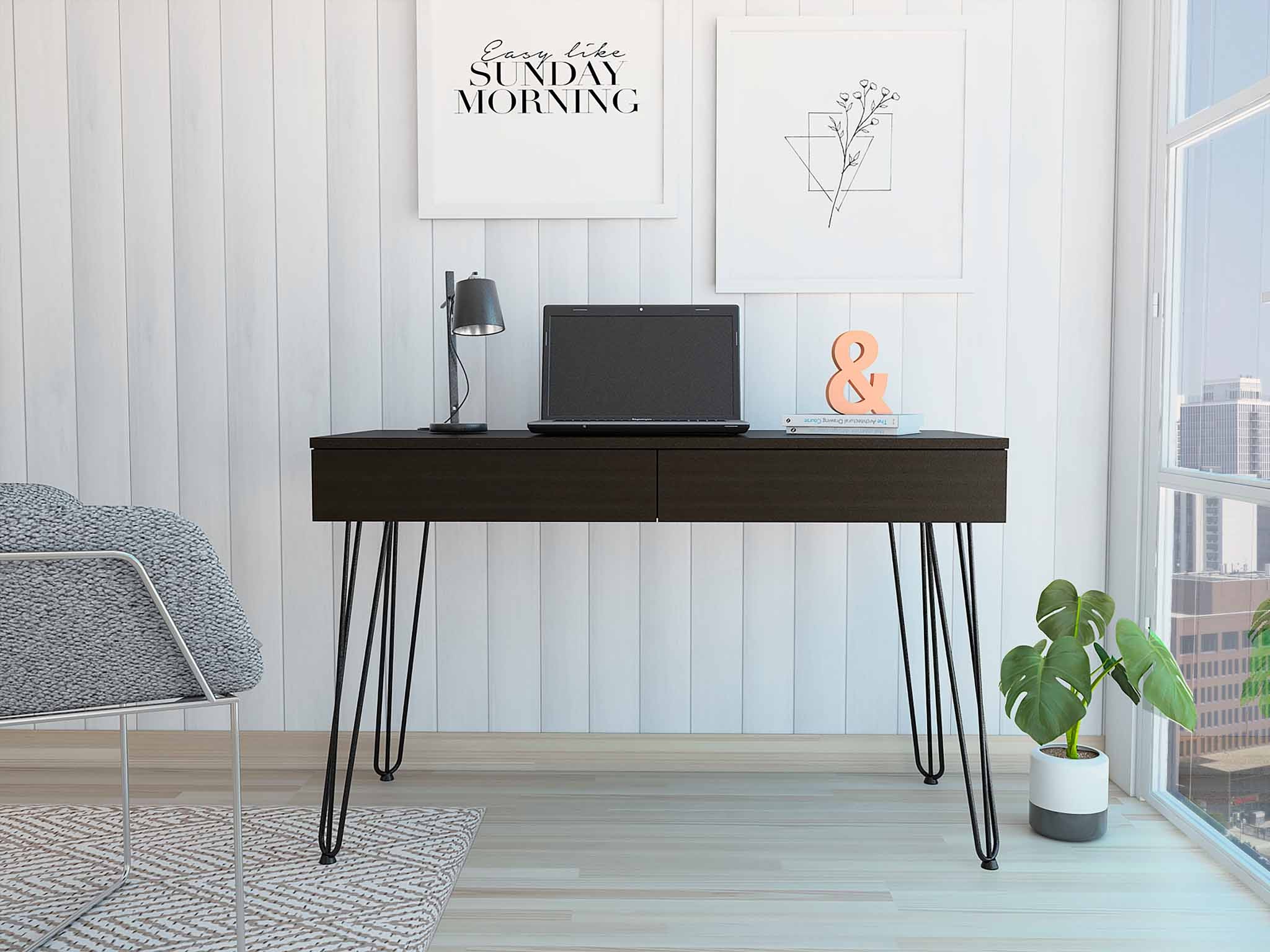 Roxy Black Computer Desk with Two Drawers