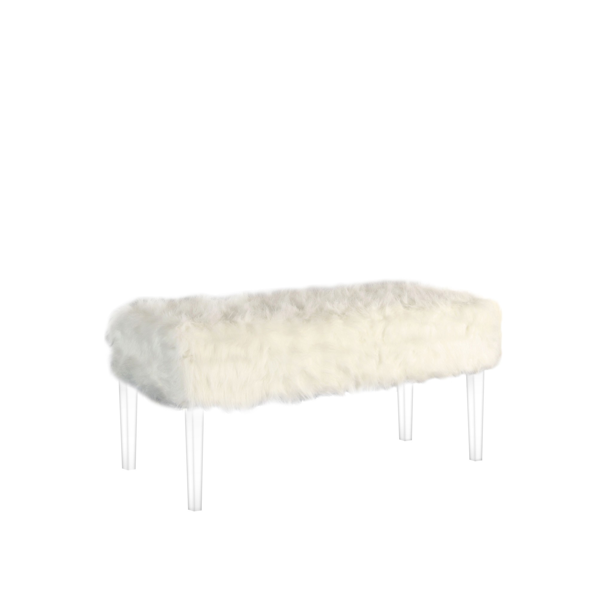 Contemporary Chic White Faux Fur and Clear Acrylic Storage Bench