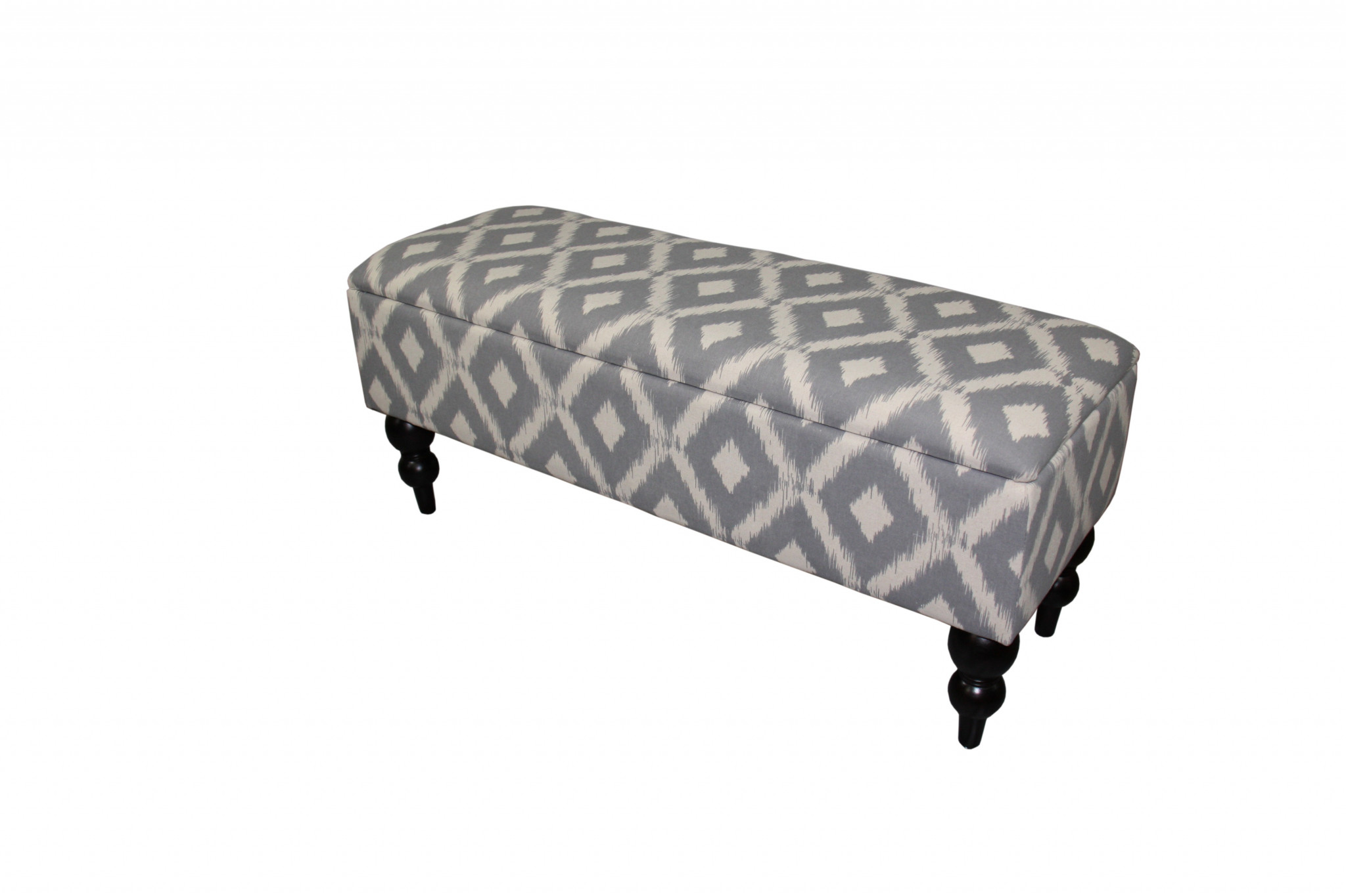 Modern Tailored Gray and White Ikat Storage Bench