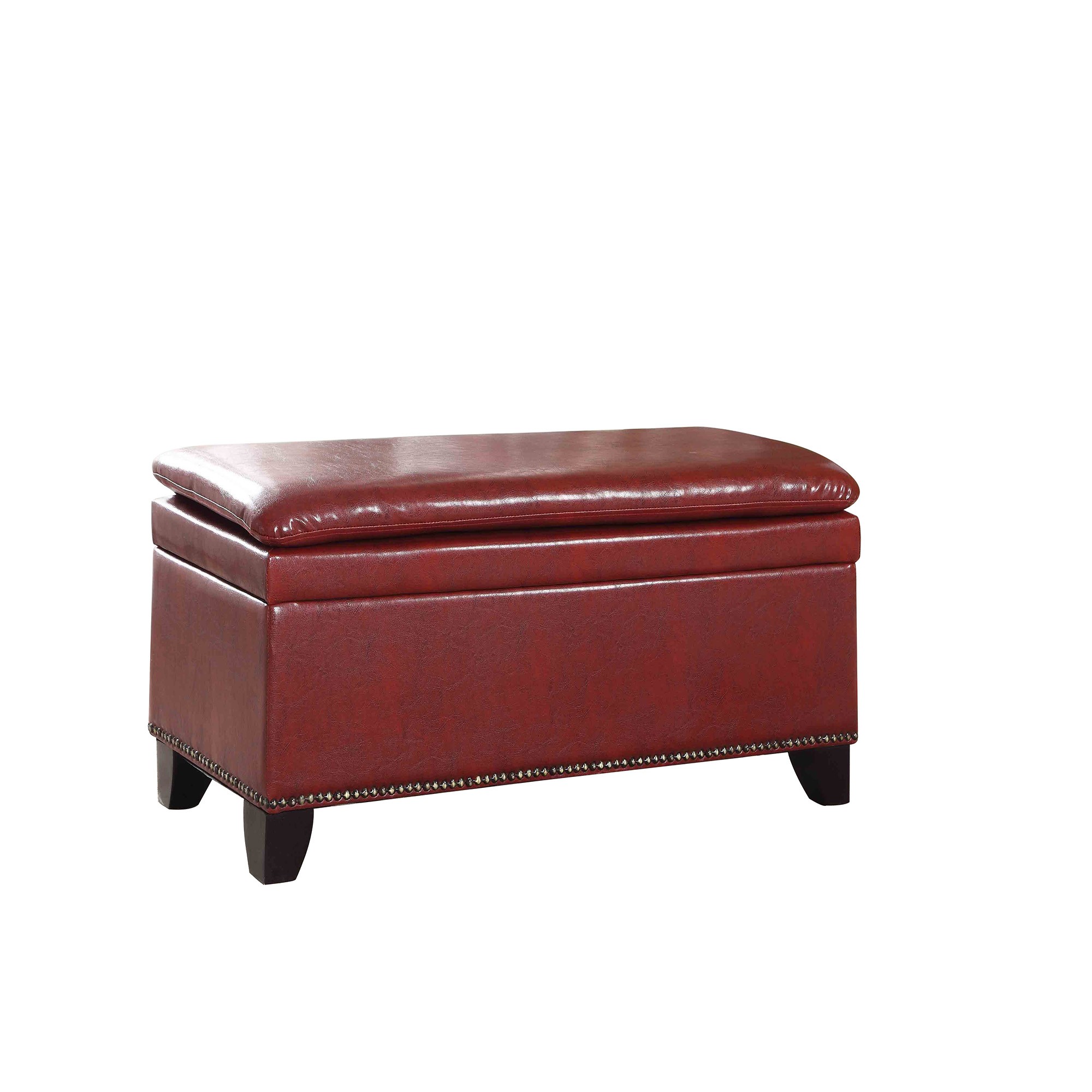 Deep Red Double Cushion Faux Leather Storage Bench