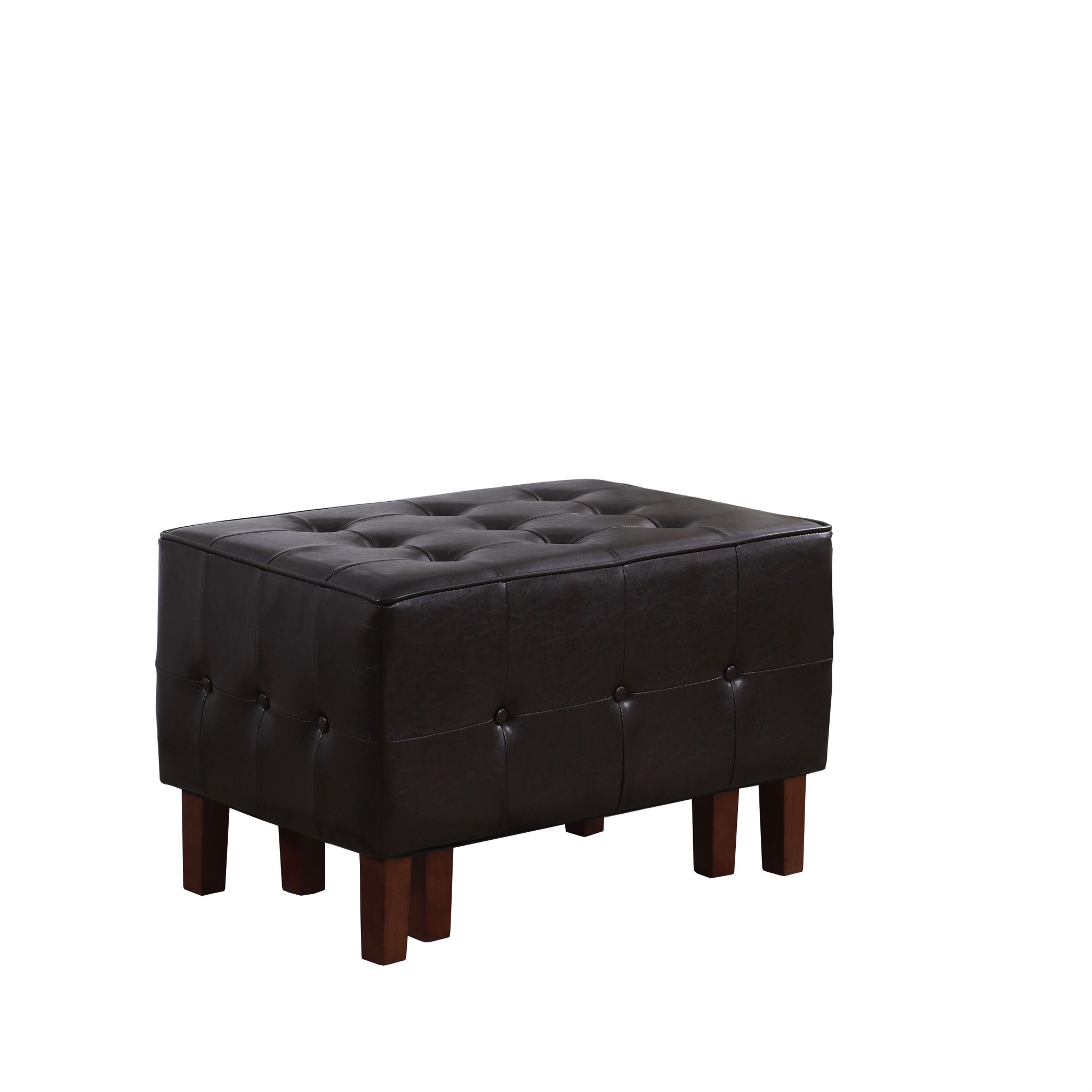 Set of Two Brown Faux Leather Tufted Stackable Ottomans