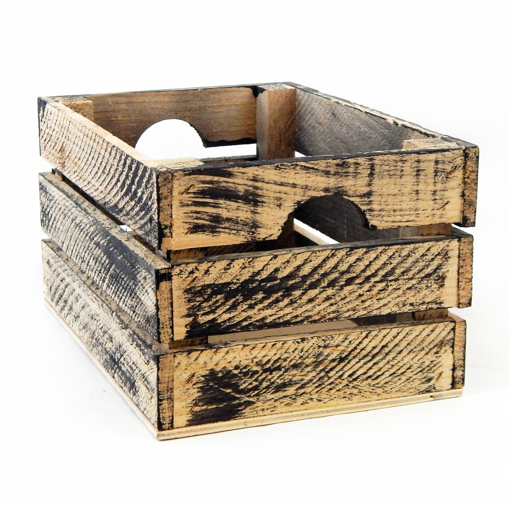 9" Organic Black and Natural Distressed Wood Stacking Milk Crate