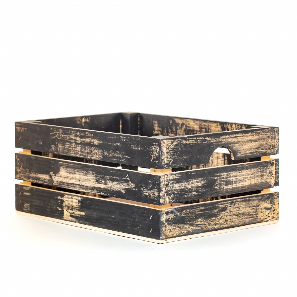 12" Organic Black and Natural Distressed Wood Stacking Milk Crate