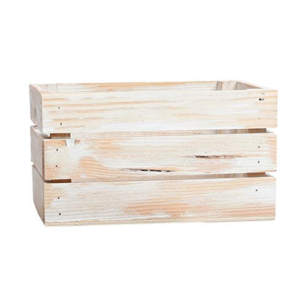 9" Organic Whitewash and Natural Distressed Wood Stacking Milk Crate