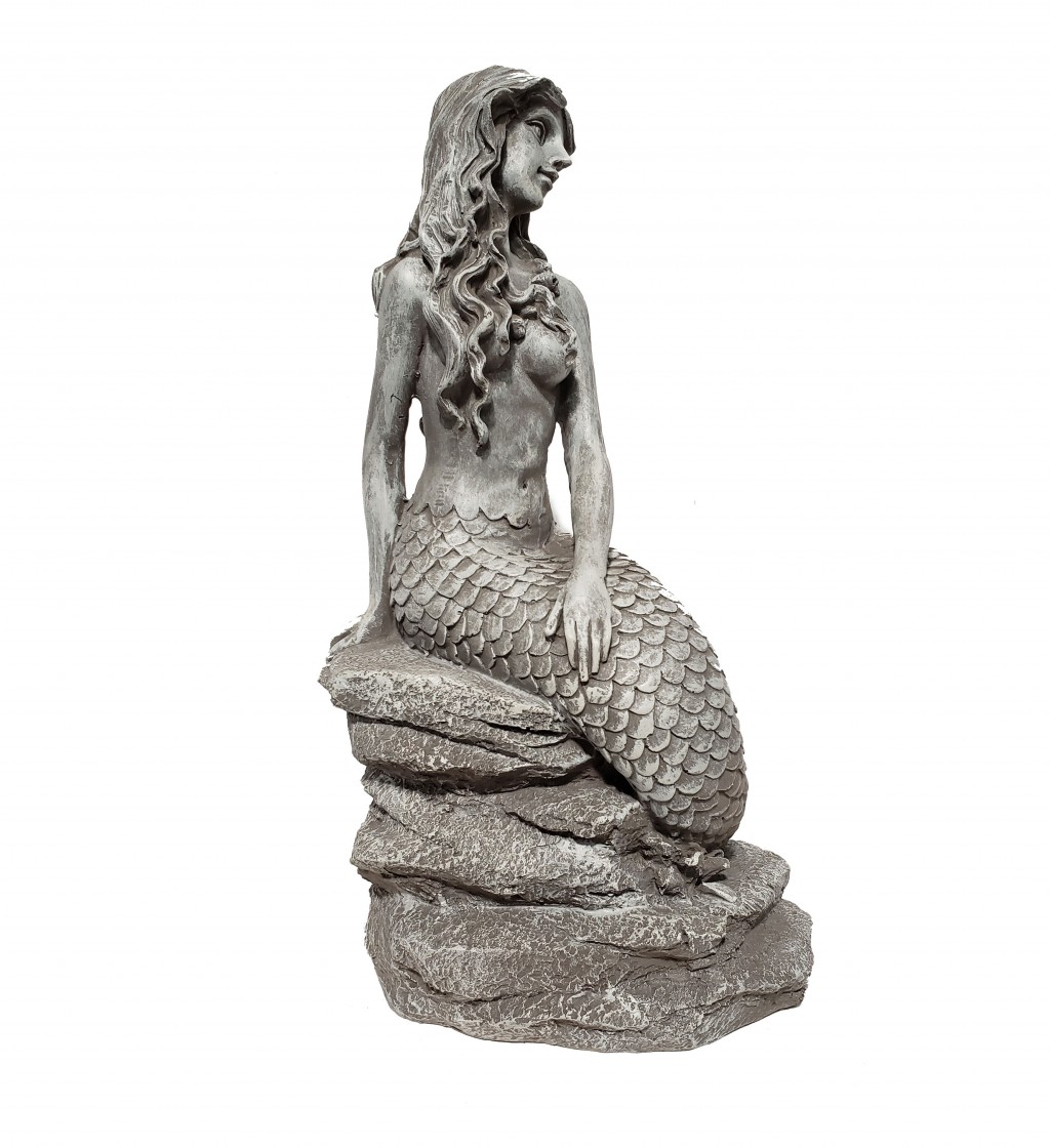20" Grey Mermaid Indoor Outdoor Statue