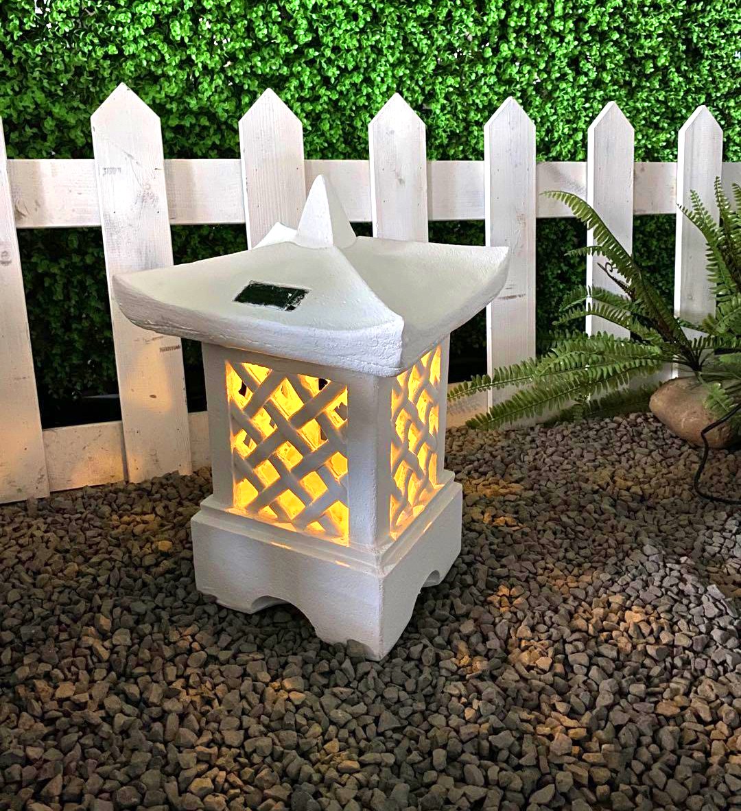 16" White Solar Pagoda Style Lantern Outdoor DTcor