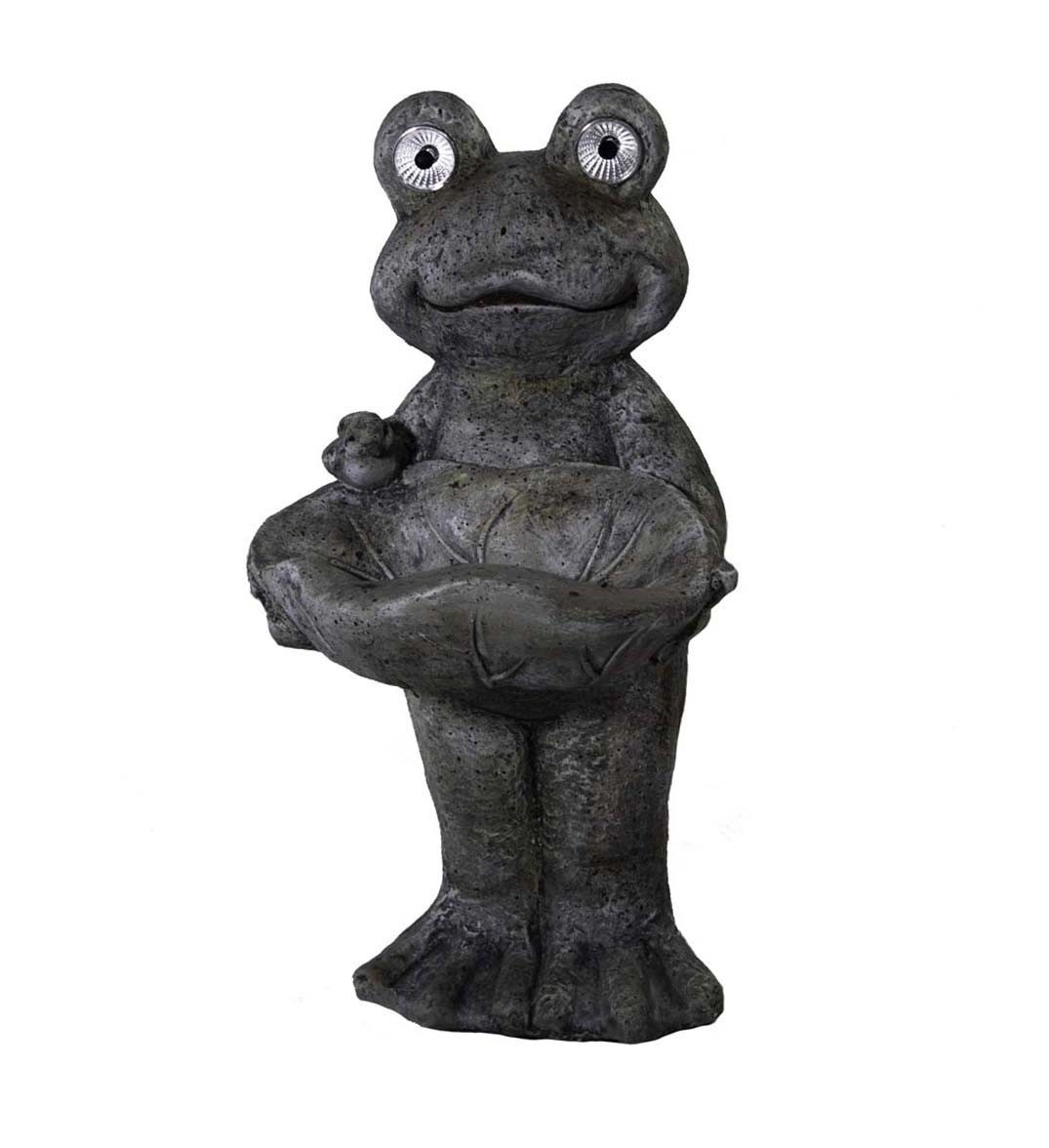 20" Happy Frog Birdbath Birdfeeder Solar Outdoor Statue