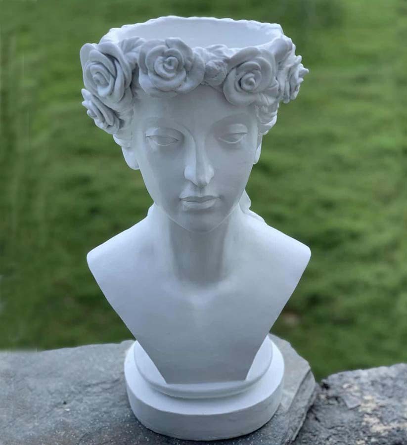 20" White Lady Head Planter Indoor Outdoor Statue