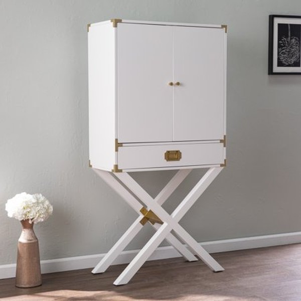 Campaign White and Gold Tall Bar Cabinet