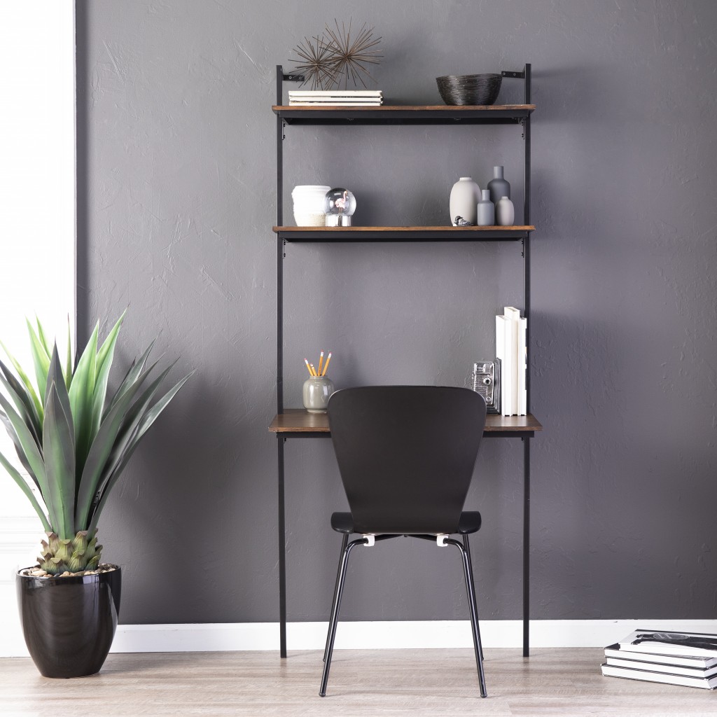 Dark Tobacco and Black Wall Mounted Floating Desk