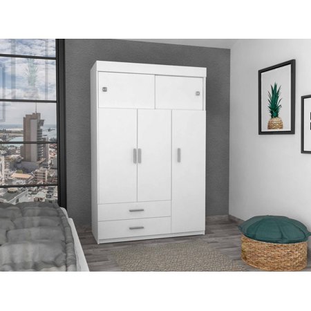 White Tall Three Door Closet with Sliding Doors