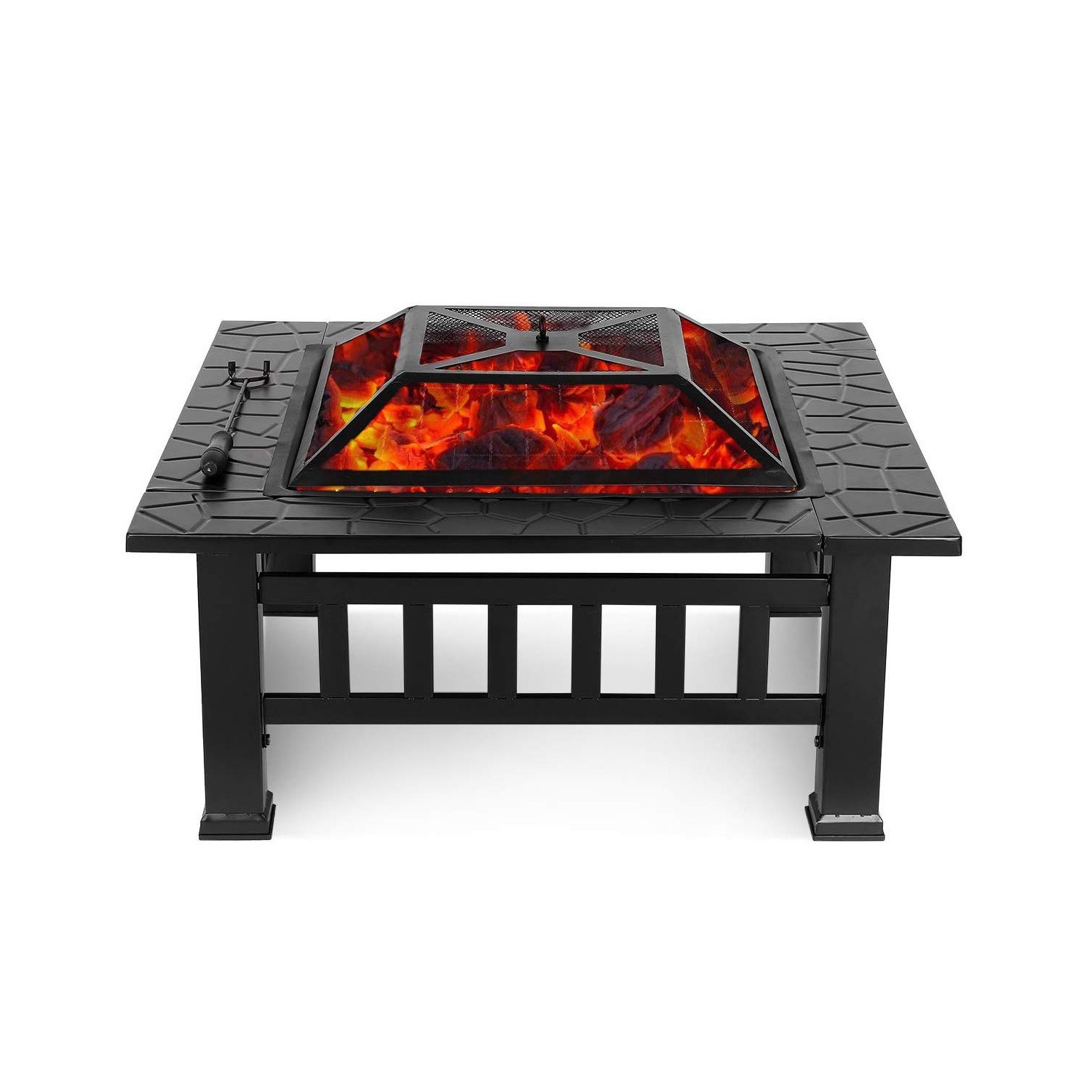 32" Black Square Charcoal or Wood Burning Fire Pit with Cover