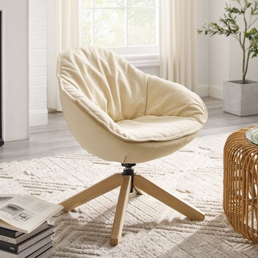 Modern Off White Home or Office Swivel Accent Chair