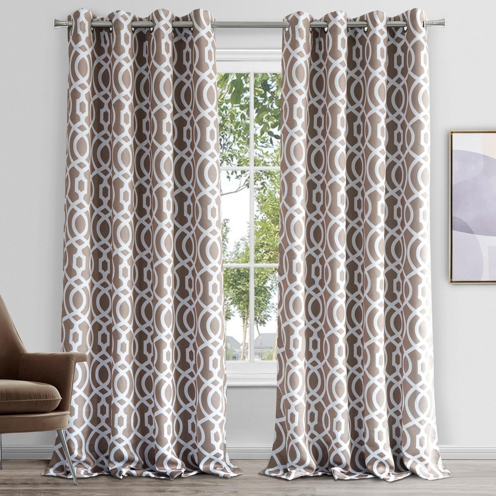 84" Taupe Trellis Black Out Window Curtain Panel