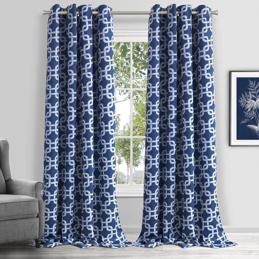 84 Navy Interlock Pattern Window Curtain Panel