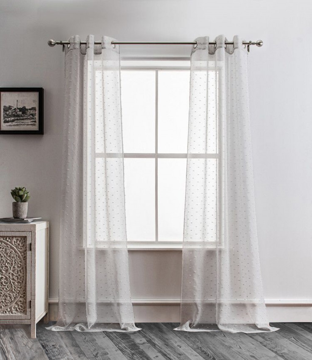 84 Gray Ribbon Embellished Window Curtain Panel