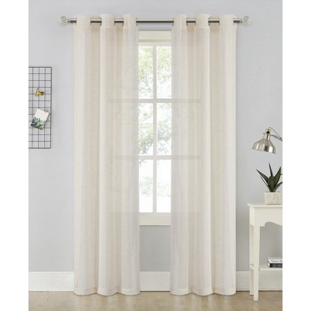 Set of Two 84" Tan Stripe Embroidered Window Panels