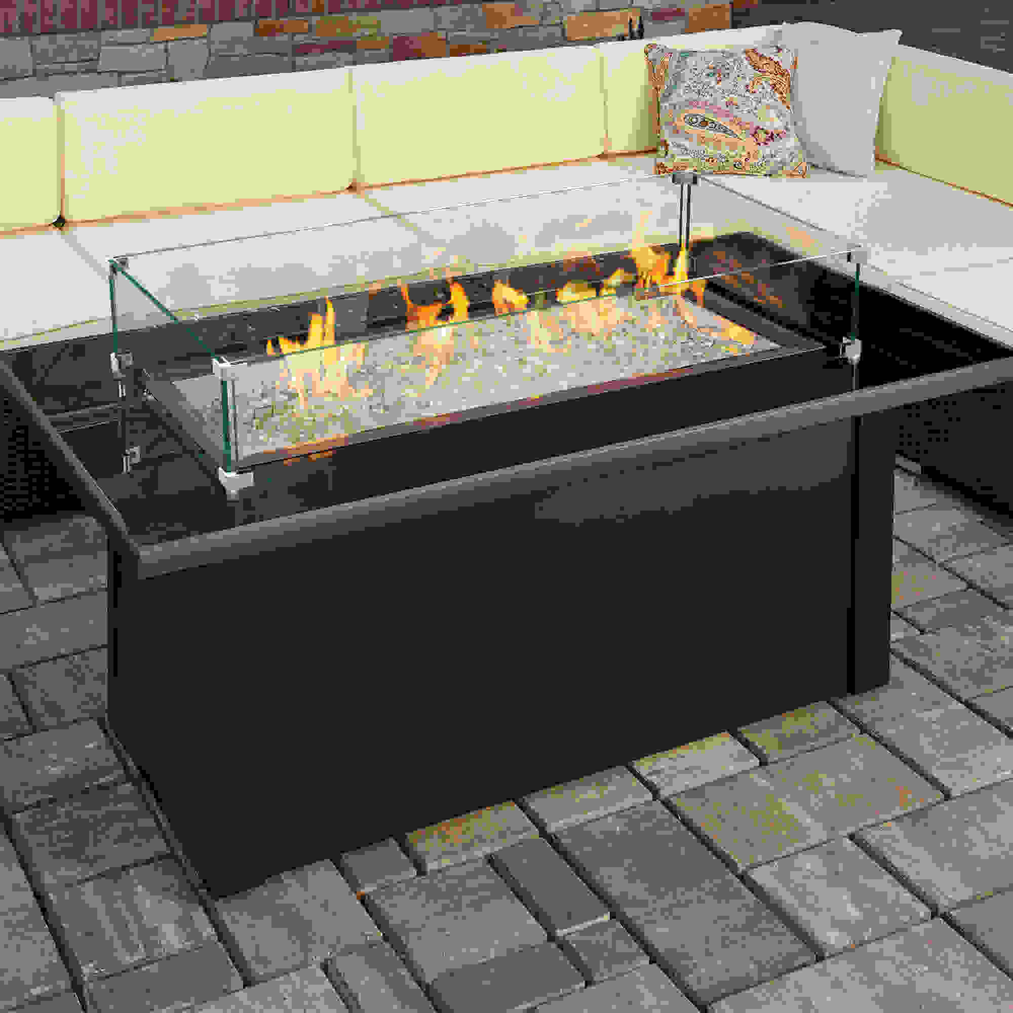 36" Rectangular Glass Fire Pit Flame Protector
