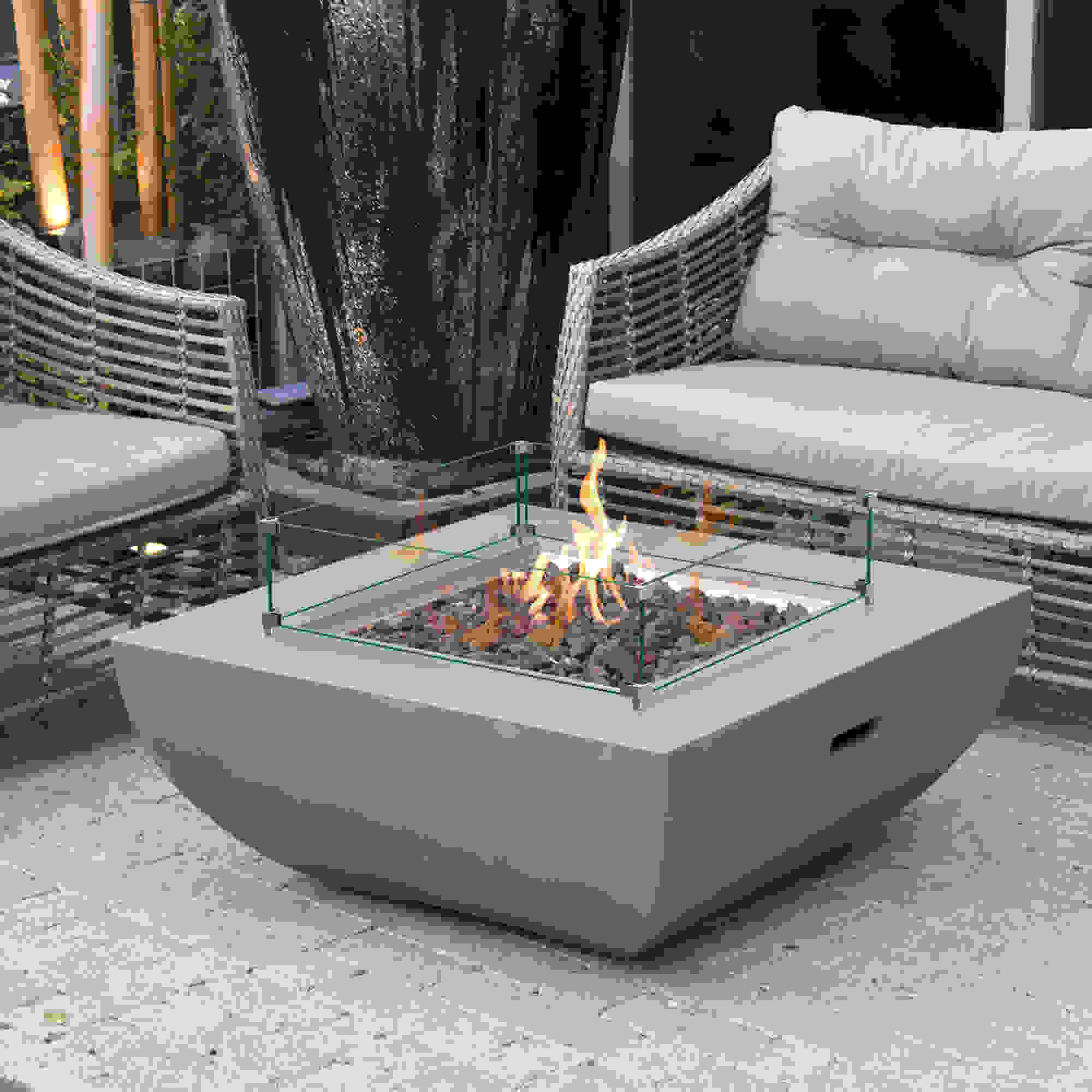18" Square Glass Fire Pit Flame Guard